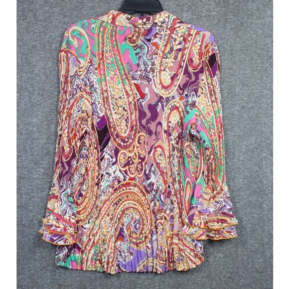 Essential By Milano XL Button Shirt Crinkle Paisley Bell Sleeve Colorful Artsy - Picture 2 of 6